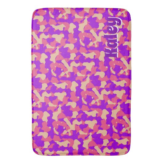 Roze monogram Camouflage Naam Badmat (Voorkant Verticaal)