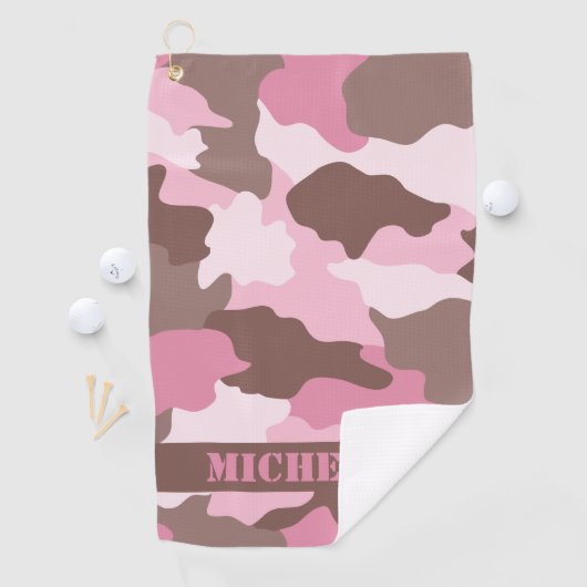 Roze monogram Camouflage Naam Golfhanddoek (Insitu)