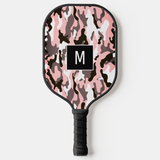 Roze monogram Camouflage Patroon Pickleball Paddle (Voorkant)