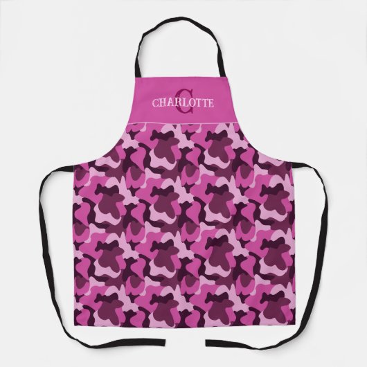 Roze monogram camouflage schort (Voorkant)