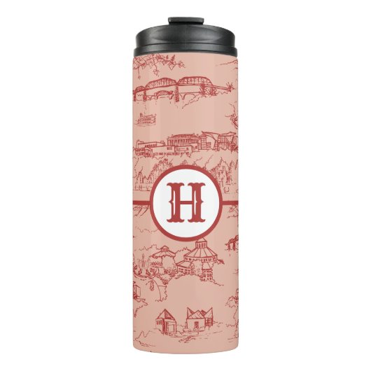 Roze Monogram Chattanooga Toile Thermal Tumbler Thermosbeker (Voorkant)