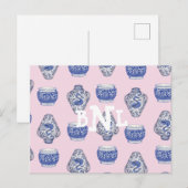 Roze Monogram Chinoisserie Ginger Jar Feestdagenkaart (Voorkant / Achterkant)