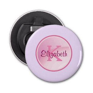 Roze monogram cirkel op Bleek lavender Paars Button Flesopener