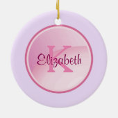 Roze monogram cirkel op Bleek lavender Paars Keramisch Ornament (Achterkant)