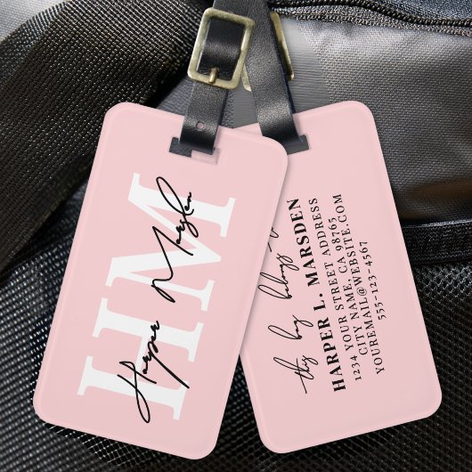 Roze Monogram Cute Bagagelabel