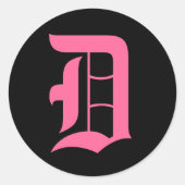 Roze monogram D Ronde Sticker (Voorkant)