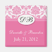 Roze Monogram Damask Trouwmagneet Magneet (Voorkant)