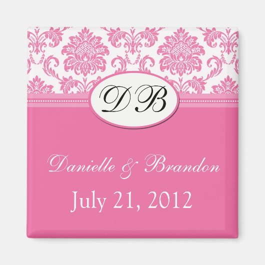 Roze Monogram Damask Trouwmagneet Magneet (Voorkant)