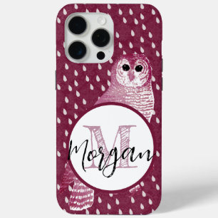 Roze Monogram Damask Uil Gepersonaliseerd iPhone 15 Pro Max Hoesje