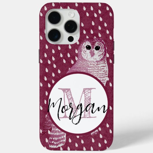 Roze Monogram Damask Uil Gepersonaliseerd Case-Mate iPhone Case (Achterkant)