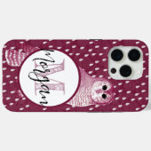 Roze Monogram Damask Uil Gepersonaliseerd Case-Mate iPhone Case (Achterkant (horizontaal))
