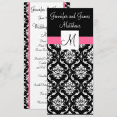 Roze Monogram Damask Wedding Dinner Menus Menu (Voorkant / Achterkant)