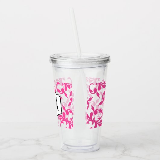 Roze Monogram Damast Acryl Drinkbeker (Links)