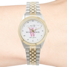 Roze Monogram Echtgenote Bruid Mevrouw Huwelijksju Horloge