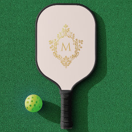 Roze Monogram  Elegant Faux Gold Crest Pickleball Paddle