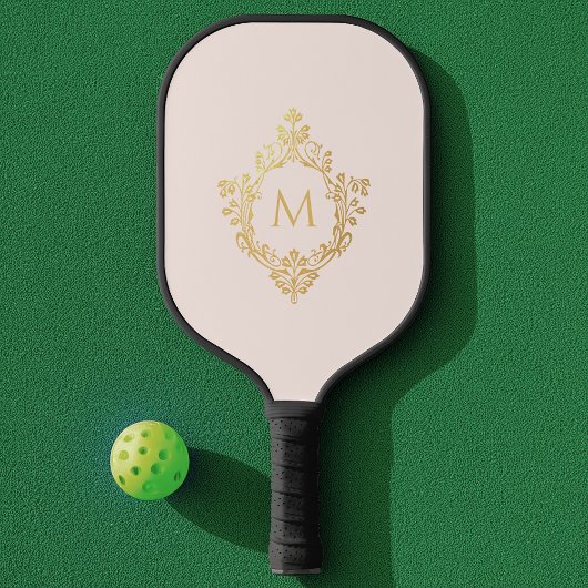 Roze Monogram Elegant Faux Gold Crest Pickleball Paddle