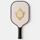 Roze Monogram Elegant Faux Gold Crest Pickleball Paddle (Achterkant)