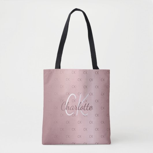 Roze monogram elegant modern script tote bag (Voorkant)