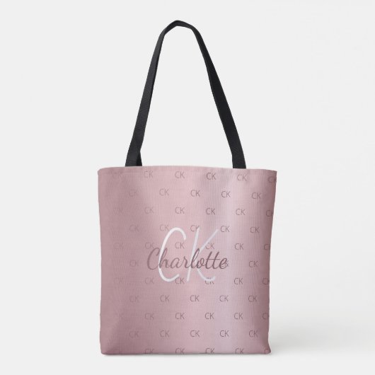 Roze monogram elegante moderne script  tote bag (Achterkant)