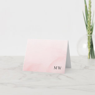 Roze Monogram Elegante Waterverf Wash Gevouwen Notitiekaartje