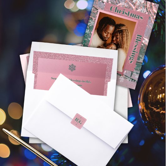 Roze Monogram Elegante Winter Sticker