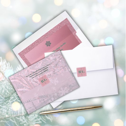 Roze Monogram Elegante Winter Sticker