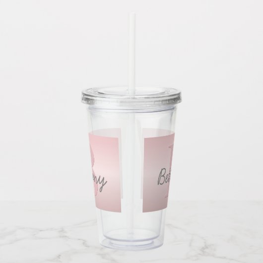 roze monogram en Jouw naam script bevestigen Acryl Drinkbeker (Rechts)