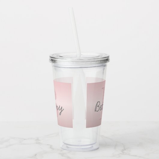 roze monogram en Jouw naam script bevestigen Acryl Drinkbeker (Links)