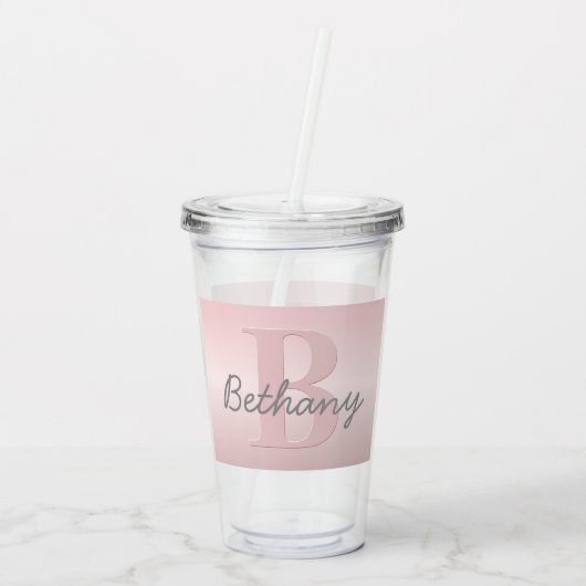 roze monogram en Jouw naam script bevestigen Acryl Drinkbeker (Achterkant)