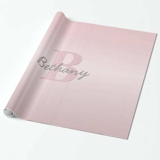  roze monogram en Jouw naam script bevestigen Cadeaupapier (Uitgerold)