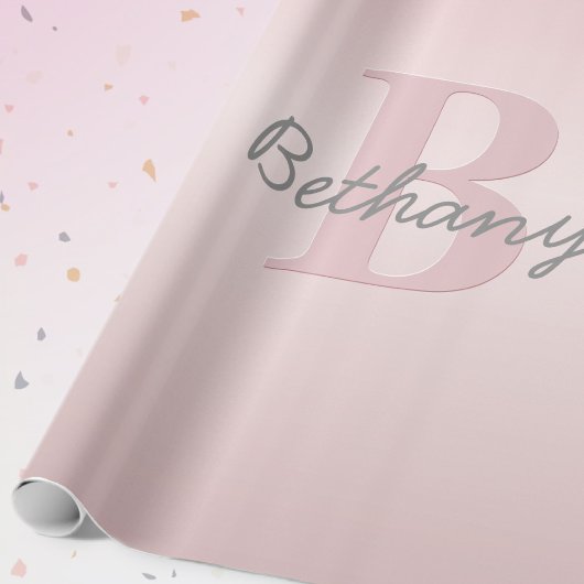  roze monogram en Jouw naam script bevestigen Cadeaupapier