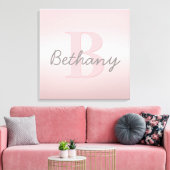 roze monogram en Jouw naam script bevestigen Canvas Afdruk (Insitu (Woonkamer))