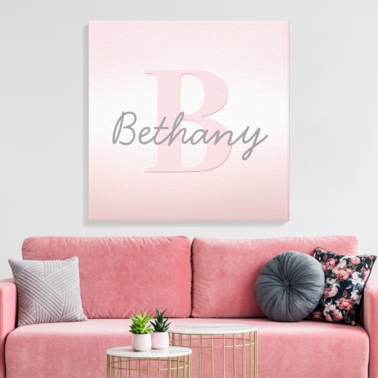  roze monogram en Jouw naam script bevestigen Canvas Afdruk (Insitu (Woonkamer))