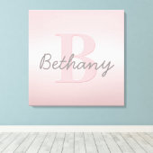 roze monogram en Jouw naam script bevestigen Canvas Afdruk (Insitu (Houten vloer))