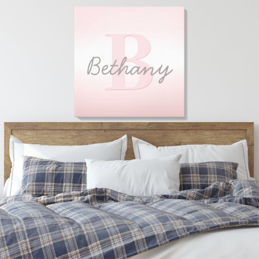 roze monogram en Jouw naam script bevestigen Canvas Afdruk (Insitu (Slaapkamer))