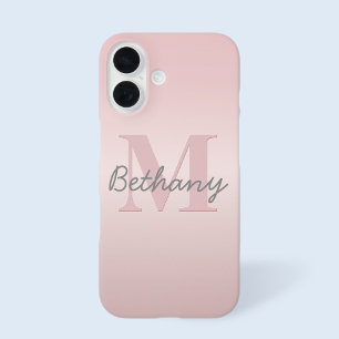 roze monogram en Jouw naam script bevestigen iPhone 16 Hoesje