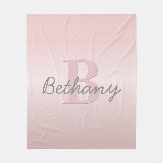 roze monogram en Jouw naam script bevestigen Fleece Deken (Voorkant)