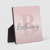 roze monogram en Jouw naam script bevestigen Fotoplaat (Voorkant)