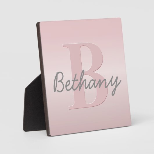 roze monogram en Jouw naam script bevestigen Fotoplaat (Voorkant)
