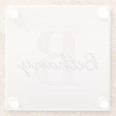 roze monogram en Jouw naam script bevestigen Glazen Onderzetter (Achterkant)