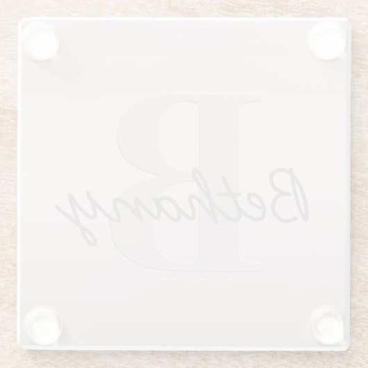 roze monogram en Jouw naam script bevestigen Glazen Onderzetter (Achterkant)