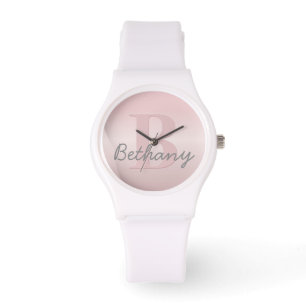  roze monogram en Jouw naam script bevestigen Horloge