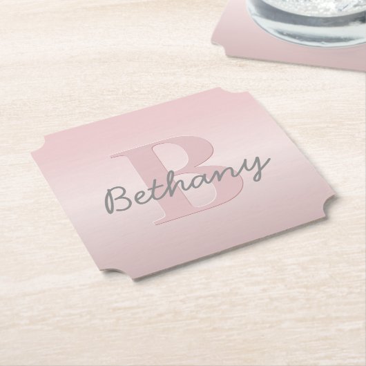 roze monogram en Jouw naam script bevestigen Kartonnen Onderzetters (Gekanteld)