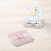 roze monogram en Jouw naam script bevestigen Kartonnen Onderzetters (Insitu)