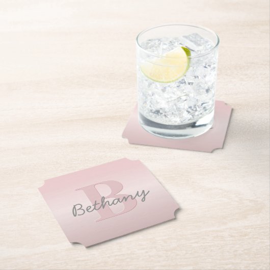  roze monogram en Jouw naam script bevestigen Kartonnen Onderzetters (Insitu)