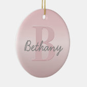  roze monogram en Jouw naam script bevestigen Keramisch Ornament (Rechts)