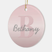  roze monogram en Jouw naam script bevestigen Keramisch Ornament (Links)