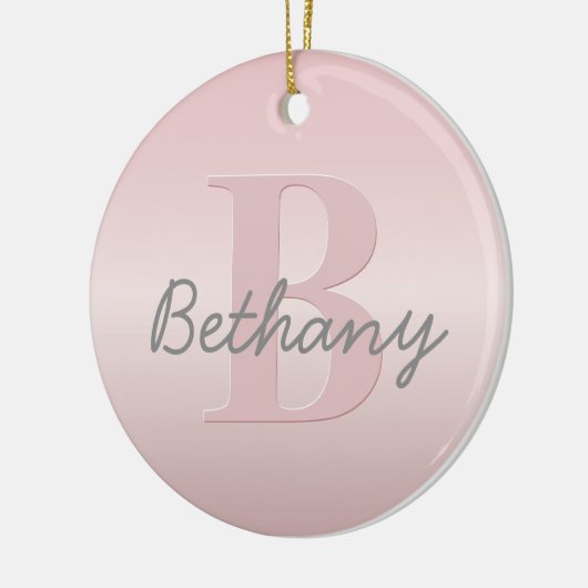  roze monogram en Jouw naam script bevestigen Keramisch Ornament (Links)