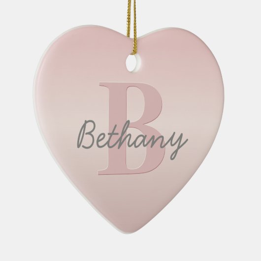  roze monogram en Jouw naam script bevestigen Keramisch Ornament (Rechts)