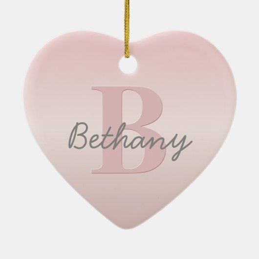  roze monogram en Jouw naam script bevestigen Keramisch Ornament (Achterkant)